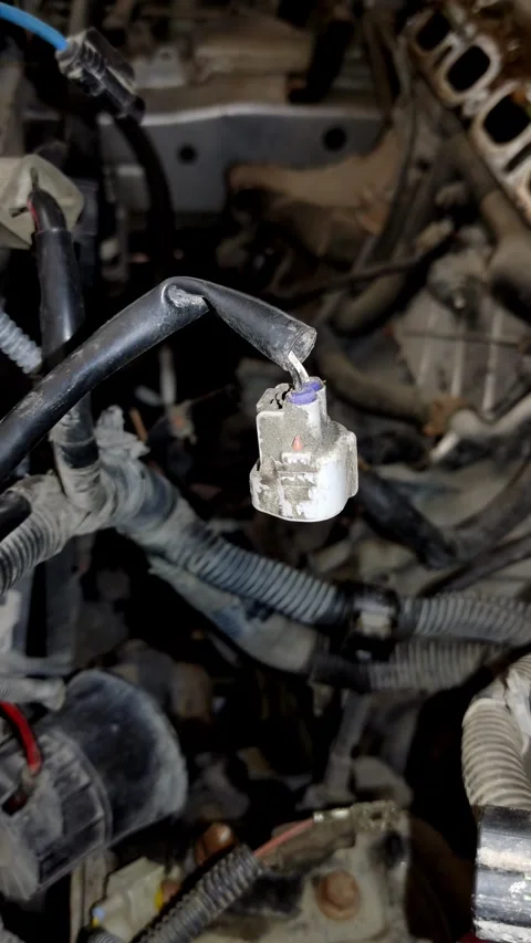 A disconnected two pin electrical plastic connector in engine bay. Stock Footage 339492369