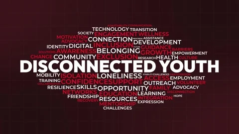 Disconnected Youth Typography Word Cloud on Dark Red Grid Background Stock Footage 341620723