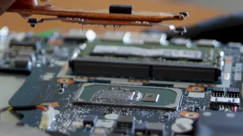 Disconnecting the cooling system from the laptop processor. Remains of old Stock Footage 297071118