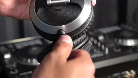 Disconnecting DJ headphone audio cable Stock Footage 201991512