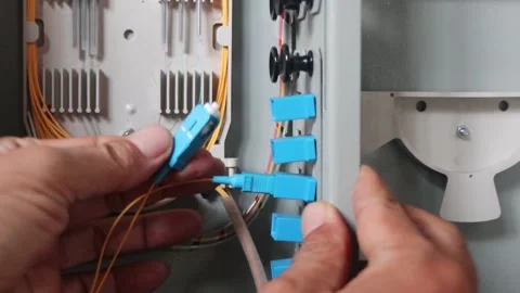 Disconnecting  internet in  fiber optic network connection Stock Footage 289269544