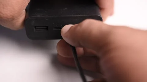 Disconnecting USB Type C Cable from Power Bank Stock Footage 340611153