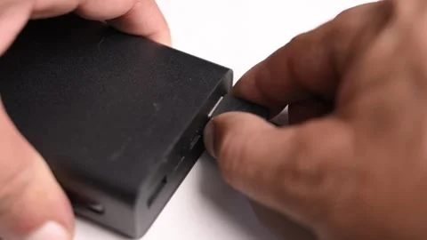 Disconnecting USB Type A Cable from Power Bank Stock Footage 340611104