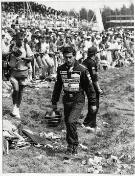 A Disconsolate Ayrton Senna Heads Back To The Pits After Spinning Off At Silvers Stock Photos