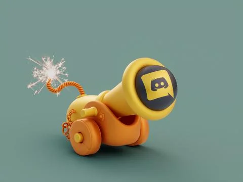 Discord cannon wheels siege attack defense weapon social media marketing 3d Stock Illustration