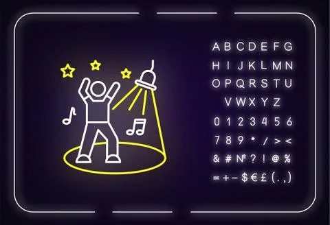 Discotheque neon light icon. Outer glowing effect. Sign with alphabet, numbers Stock Illustration