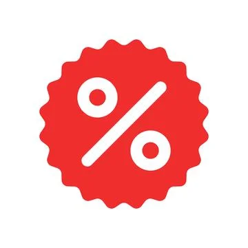 Discount badge red icon in flat style. Stock Illustration