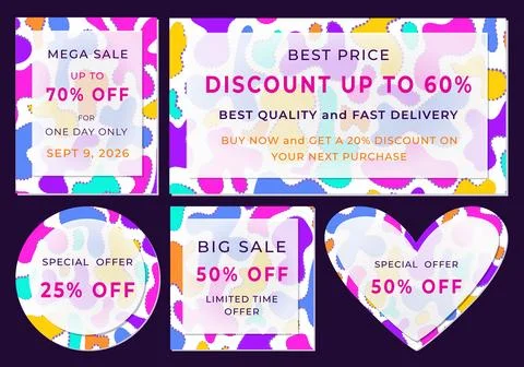 Discount banner set with liquid blobs and glassmorphism effect Ilustração Stock