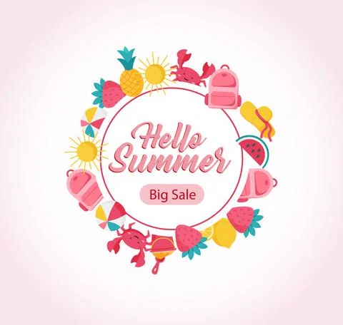 Discount banner with summer elements vector illustration イラスト素材