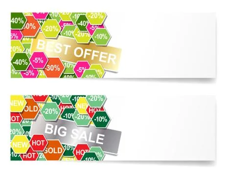Discount banners with colored sticker Stock Illustration