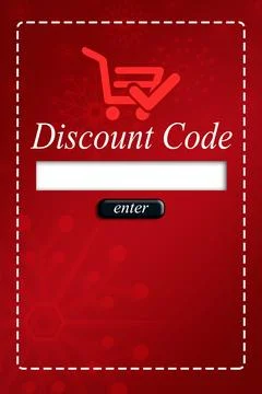 Discount code input is showing flat red design with cart icon, dashed border and Stock Photos