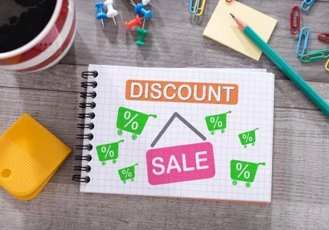 Discount concept on a notepad Stock-Fotos