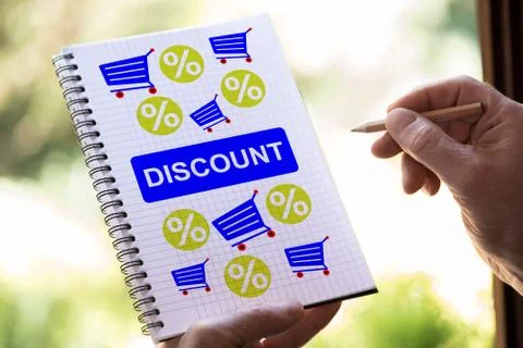 Discount concept on a notepad Stock-Fotos