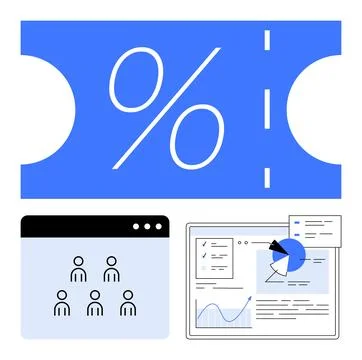 Discount Coupon with Analytics Dashboard and Team Collaboration Concept Stock Illustration