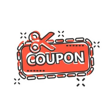 Discount coupon icon in comic style. Scissors with price tag vector cartoon i Stock Illustration