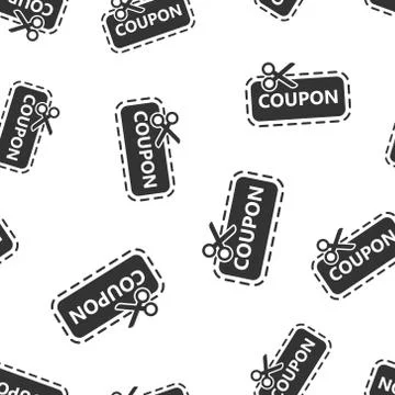 Discount coupon icon seamless pattern background. Scissors with price tag vec イラスト素材