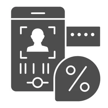 Discount coupon on smartphone solid icon. Phone scanning sale bar code vector Stock Illustration