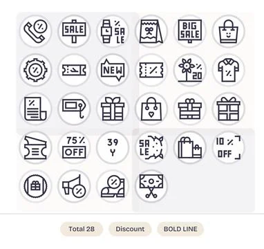 Discount Digital Vector Pack containing 28 Grid Fitted Bold Line 64x64 Icons Stock Illustration