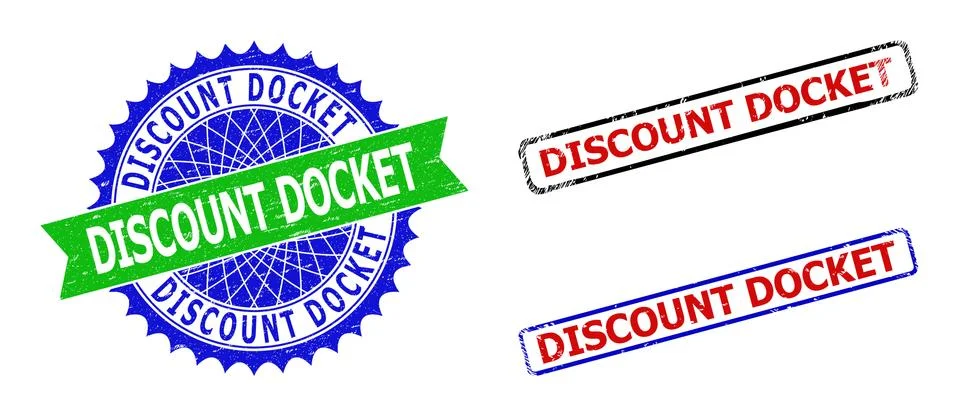 DISCOUNT DOCKET Rosette and Rectangle Bicolor Stamps with Rubber Styles Stock Illustration