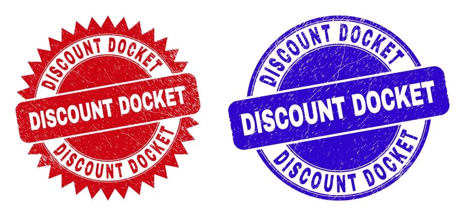 DISCOUNT DOCKET Round and Rosette Seals with Grunged Texture Stock Illustration