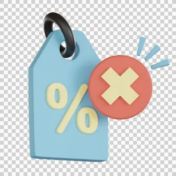 Discount empty states 3d icon with cancel symbol in red circle and blue tag.. Stock Illustration