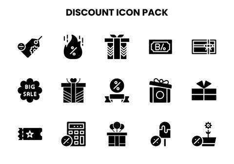 Discount Glyph Icons Pack Stock Illustration