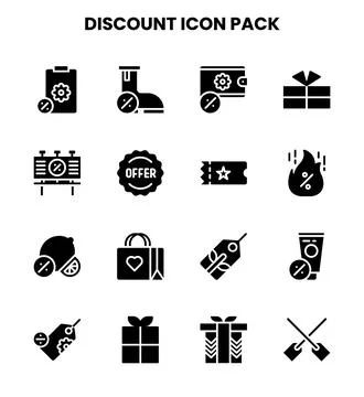 Discount Glyph Vector Icons Pack Stock Illustration
