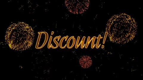 Discount Greeting text with particles, colored fireworks, sparks and stars Stock Footage 99052973