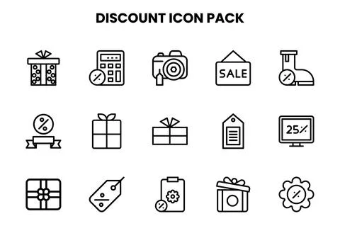 Discount Line Set Icons Pack Stock Illustration