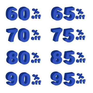 Discount numbers 3d vector. Discount 60-95% Stock Illustration