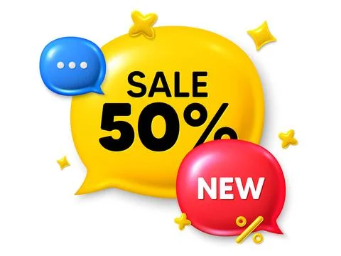 Discount offer speech bubble icon. Sale chat comment 3d icon. Talk, dialog new Stock Illustration