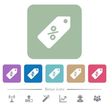 Discount price label flat icons on color rounded square backgrounds Stock Illustration