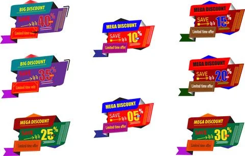 Discount Ribbon Badge Bundle with Save Up to 40% for Ecommerce Stock Illustration