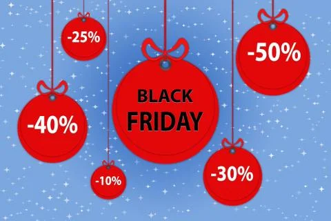 Discount sizes on red circles on black Friday Stock Illustration
