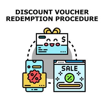 Discount voucher redemption procedure vector illustration Stock Illustration