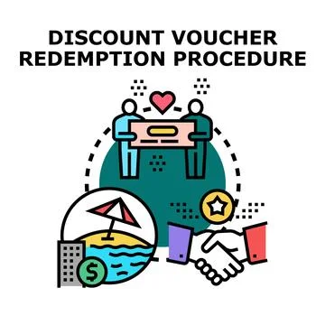 Discount voucher redemption process and customer loyalty concept Stock Illustration
