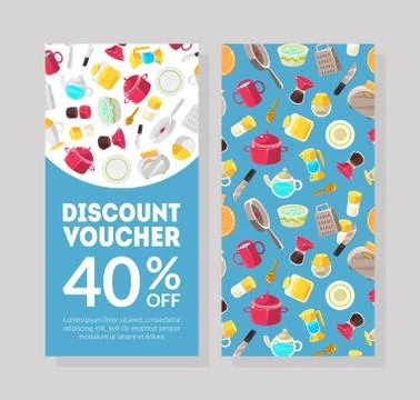 Discount Voucher Template, Certificate or Coupon with Market Special Offer, 40 Stock Illustration