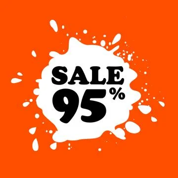 Discount on white blot. Colored blot. Orange color backgraund. Discount 95 Stock Illustration