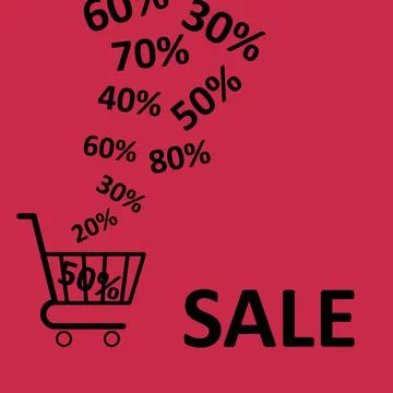 Discounts fall into the shopping cart. Vector design Stock Illustration