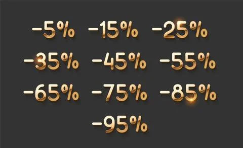 Discounts gold numbers. Elements design sale golden sign. Stock Illustration