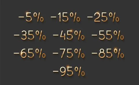 Discounts gold numbers. Elements design sale golden sign. Illustrazione stock