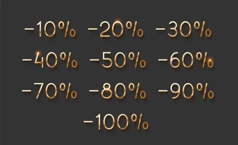 Discounts gold numbers. Elements design sale golden sign. Stock Illustration