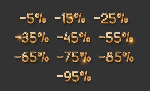 Discounts gold numbers. Elements design sale golden sign. Illustrazione stock