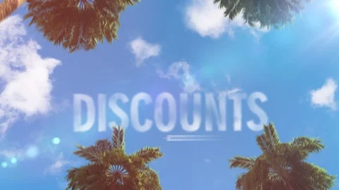 "discounts" text in the sky in the form of a cloud travel theme Stock Footage 116791056