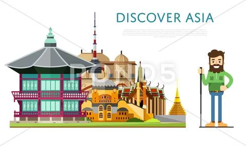 Discover Asia Banner With Famous Attractions