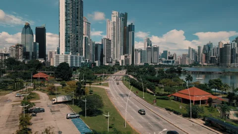 Discover breathtaking views of Cinta Costera in Panama City from above Stock Footage 321449737