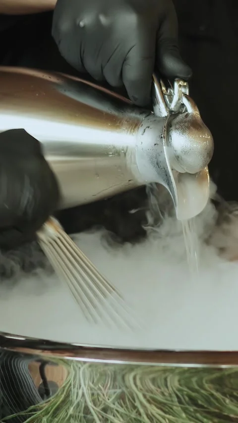 Discover Creative Culinary Techniques using Liquid Nitrogen for unique dishes Stock Footage 294173957