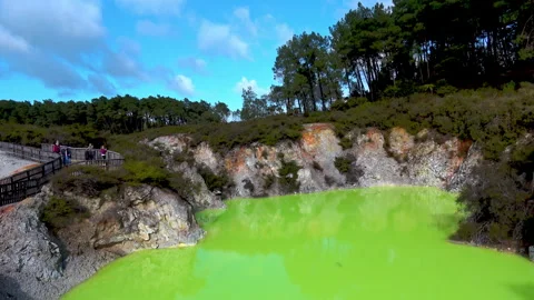 Discover Devil's Bath's unique features in Waiotapu Stock Footage 337842240