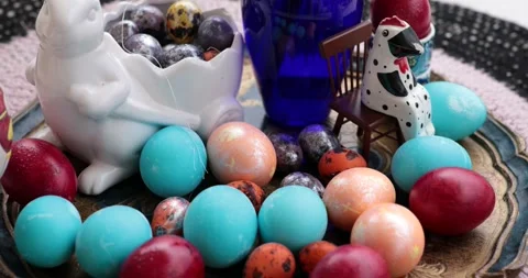 Discover Easter eggs centerpiece with creative colorful eggs and spring 스톡 동영상 306066308