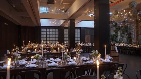 Discover an Elegant Event Space with exquisite Floral Decor and enchanting Stock Footage 314577507